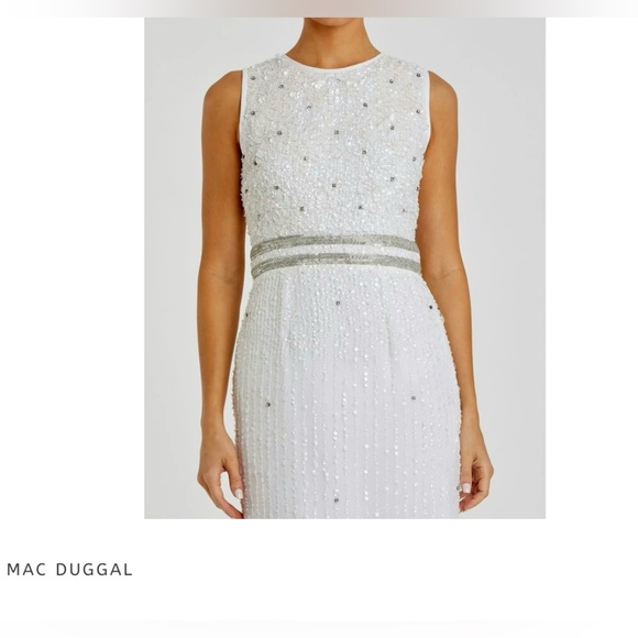 CLEARANCE W/Flaw NWT M.DUGGAL SZ 16 White vertical-sequin sleeveless midi #10509 - Picture 6 of 9